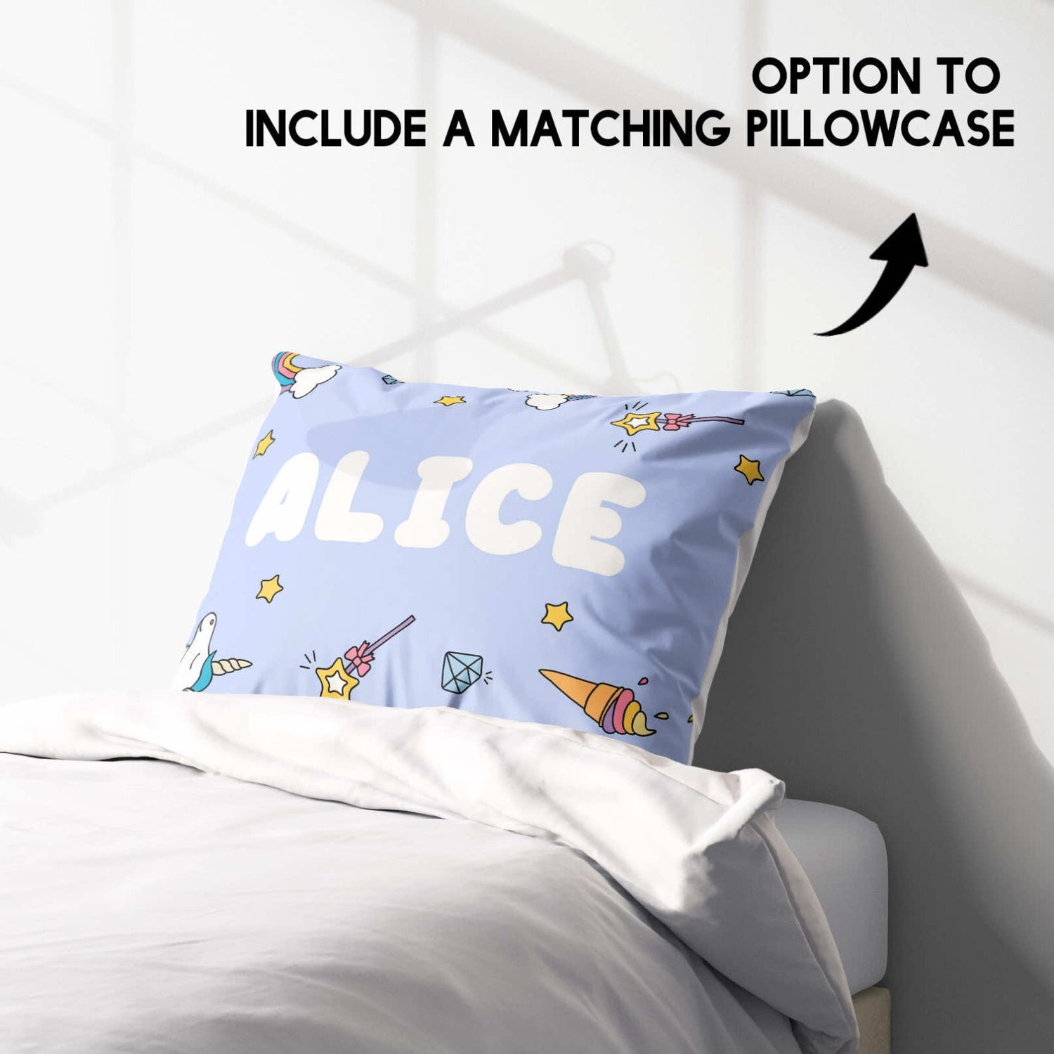 Personalised Custom Name Unicorn Ice Creams Single Bed Duvet Cover + Pillowcase