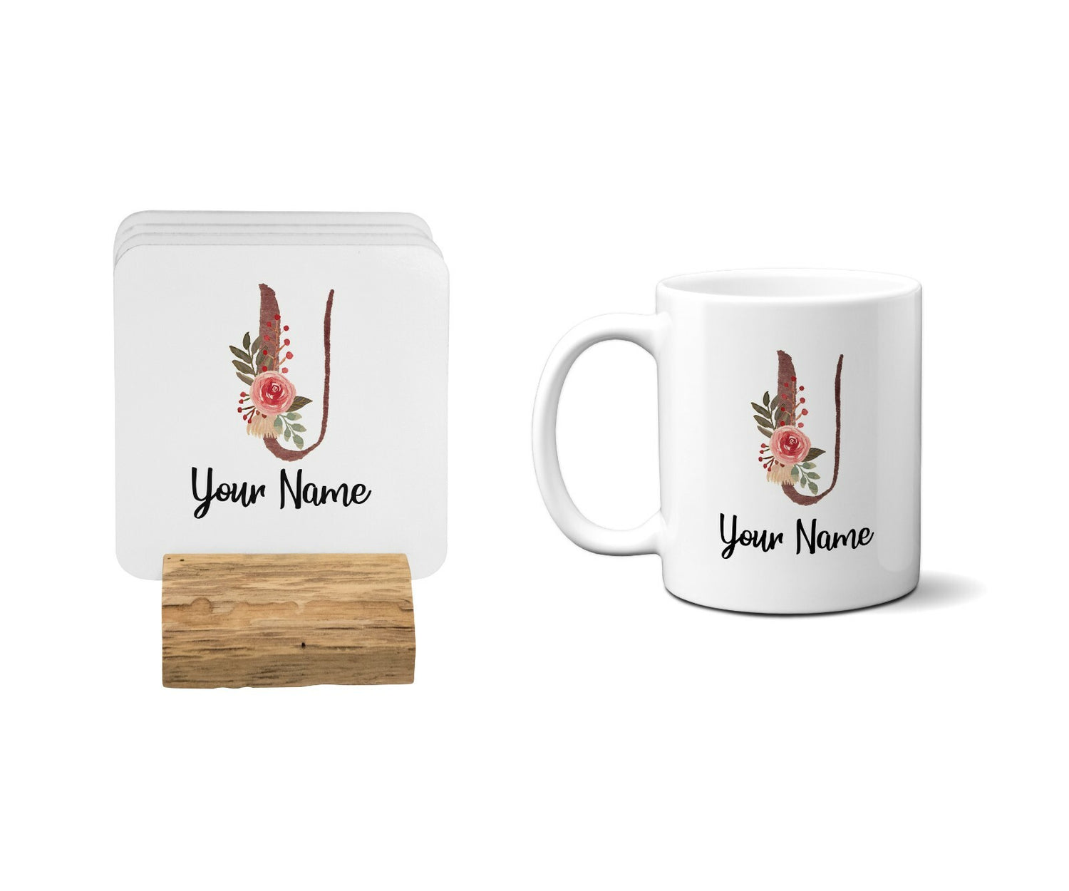 Personalised Floral Watercolour Hand Paint Effect Alphabet Floral Name Mug