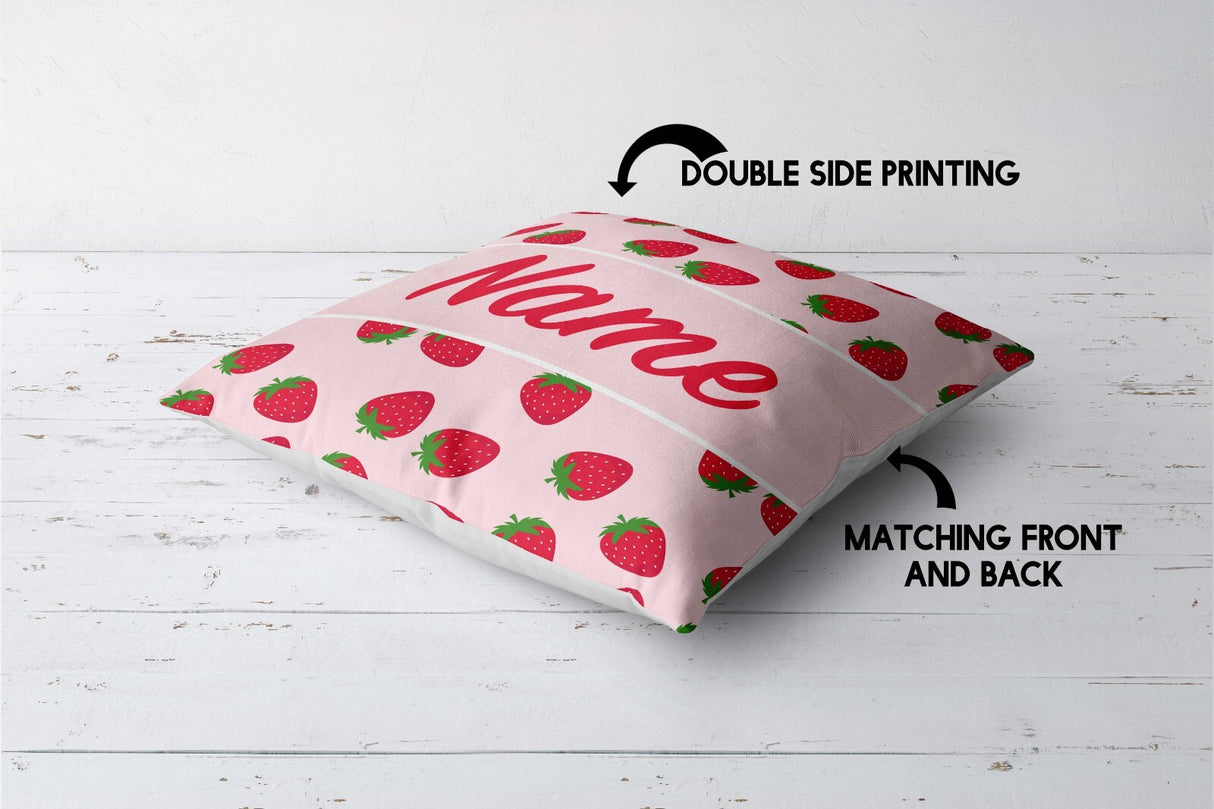 Personalised Custom Name Colour Strawberries Fruit Square Fill Zip Cushion Throw
