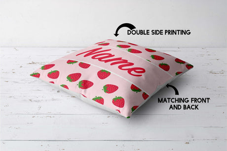 Personalised Custom Name Colour Strawberries Fruit Square Fill Zip Cushion Throw