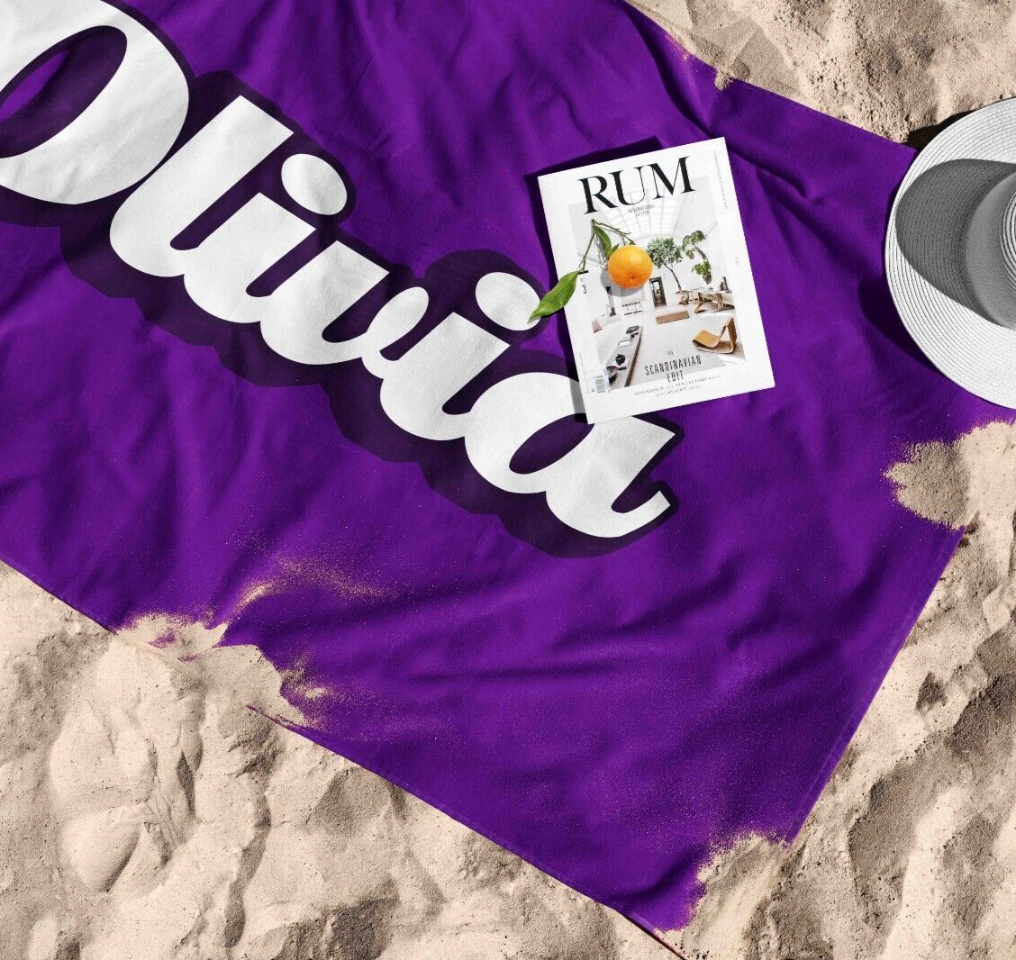 Personalised Custom Name Funky Font Any Background Colour Beach Bath Sheet Towel