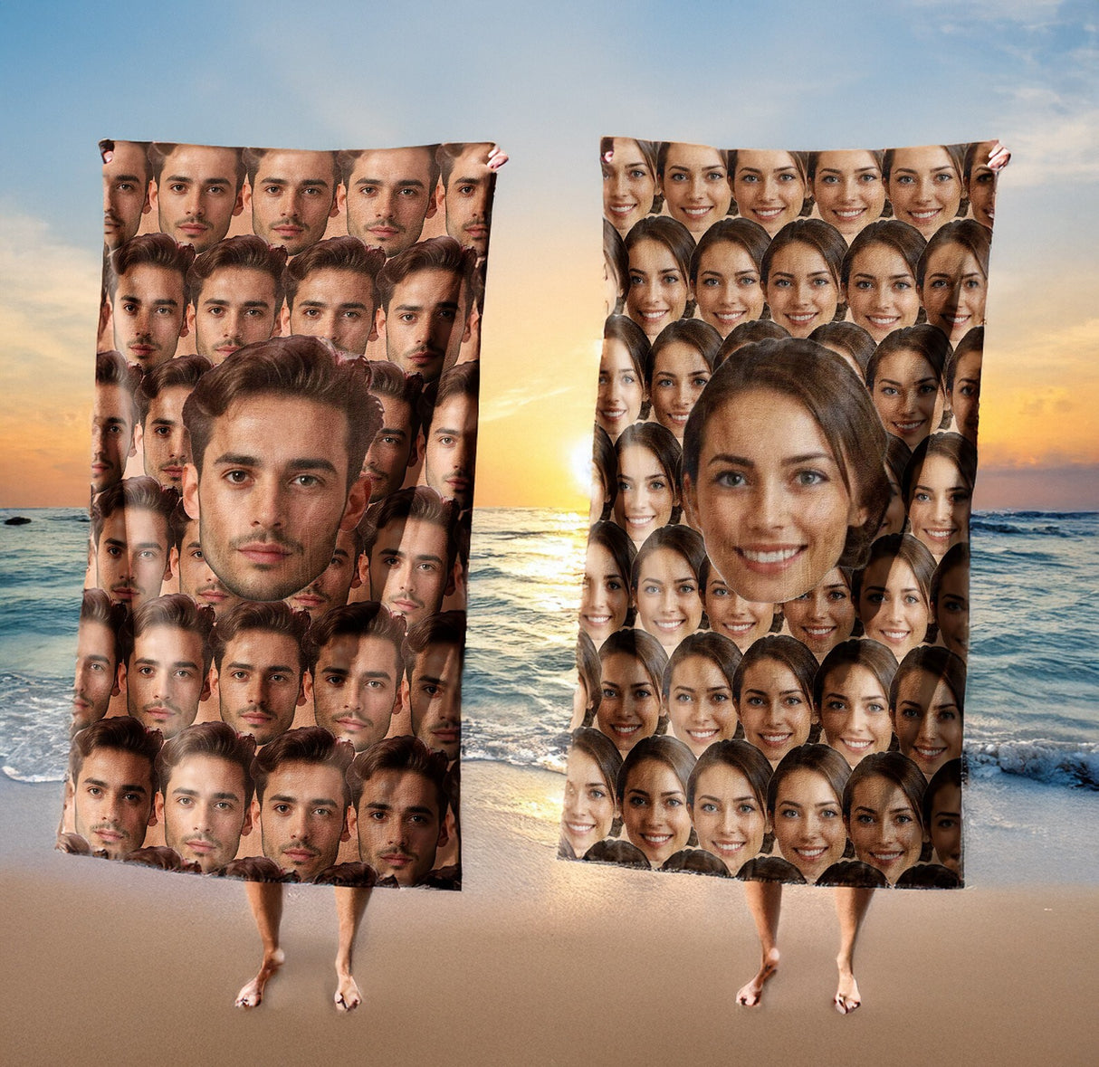 Funny Personalised Custom Photo Upload Collage Soft Beach Bath Sheet Hand Towel