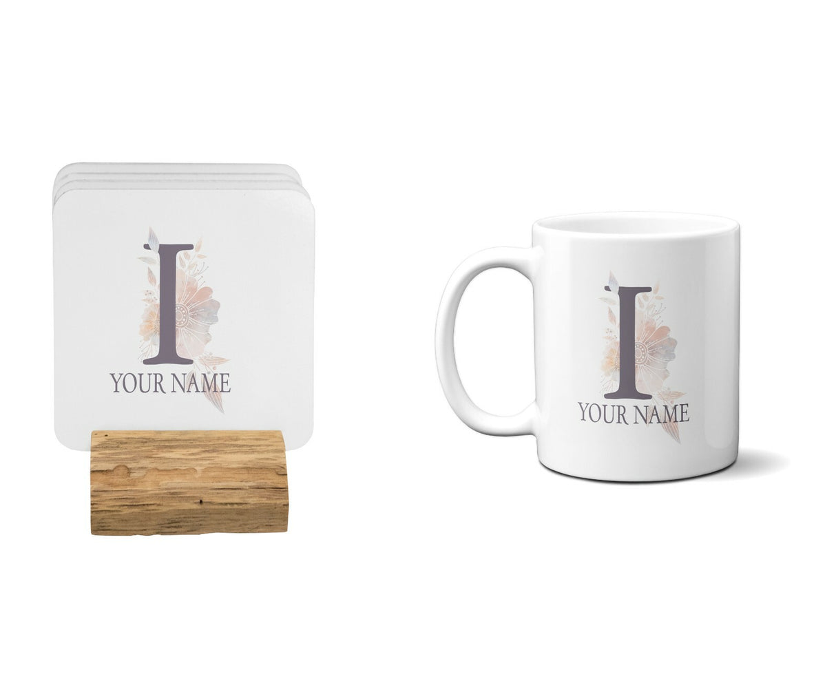Personalised Misty Dusty Pastel Alphabet Floral Name Initial Letter Coffee Mug