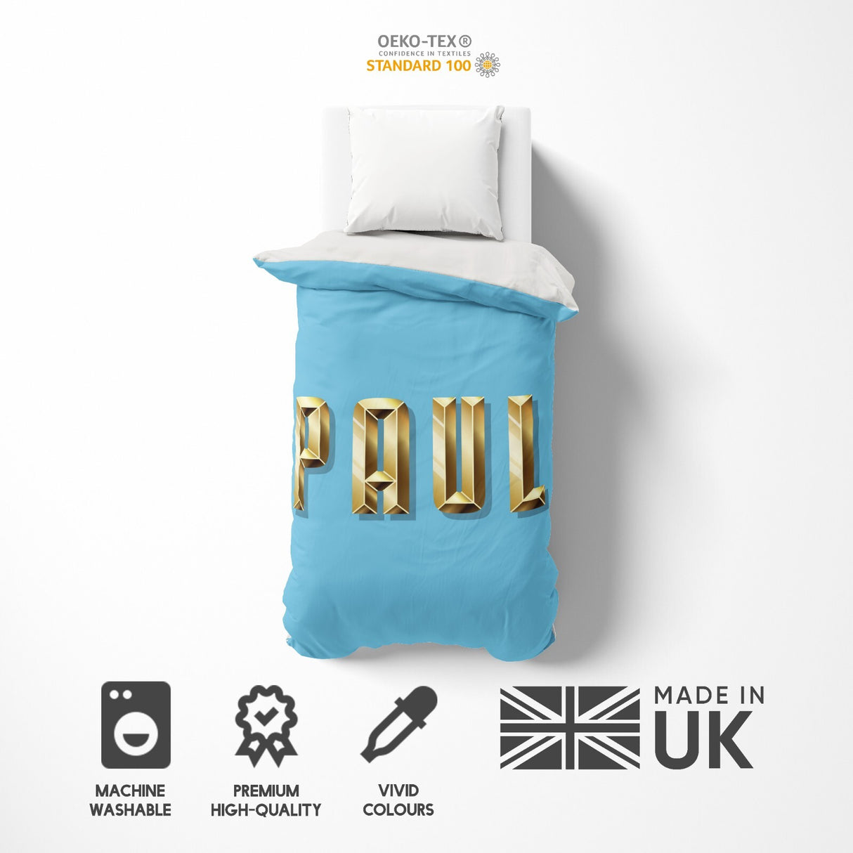 Personalised Name Gold Brick Letters Soft Single Size Novelty Bed Duvet Cover