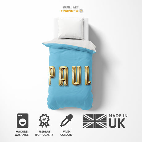 Personalised Name Gold Brick Letters Soft Single Size Novelty Bed Duvet Cover