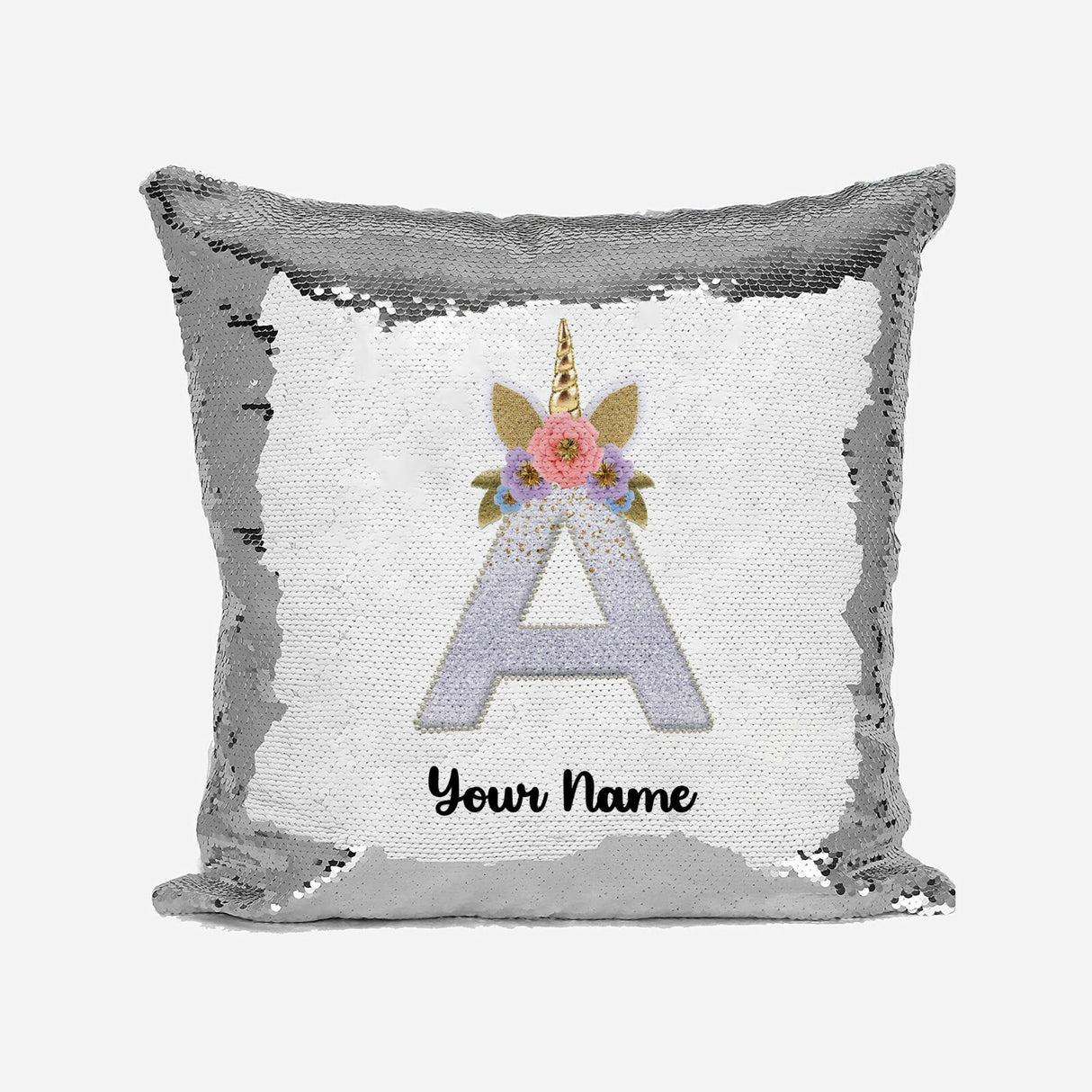 Personalised Unicorn Sparkly Monogram Alphabet Sequin Magic Cushion Cover+Pillow
