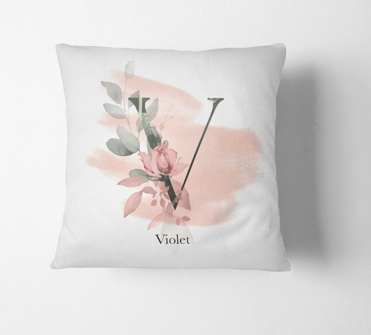 Personalised Gentle Blush Floral Pink Name Monogram Cushion Cover Case & Insert