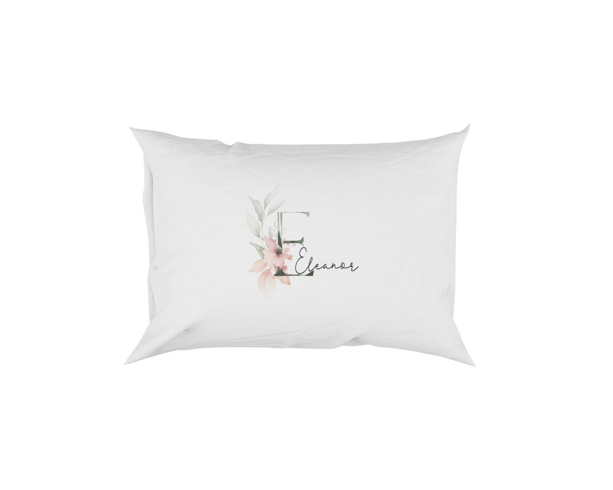 Personalised Your Name Gentle Botanical Blush Initial Letter Pillow Case Gift