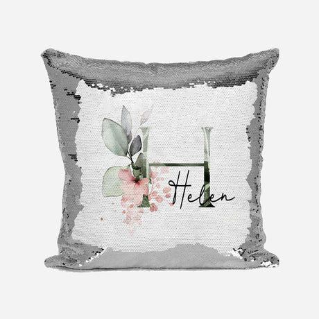 Personalised Gentle Botanical Blush Sequin Magic Cushion Cover + Pillow Kids