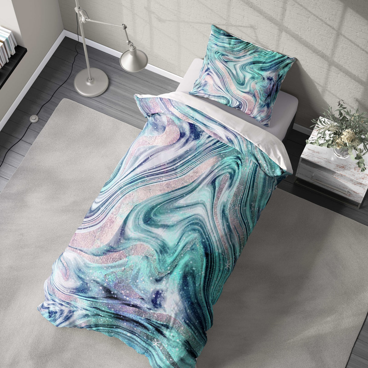 Liquid Marble Custom Design Coloured Soft Single Size Novelty Bed Duvet Cover