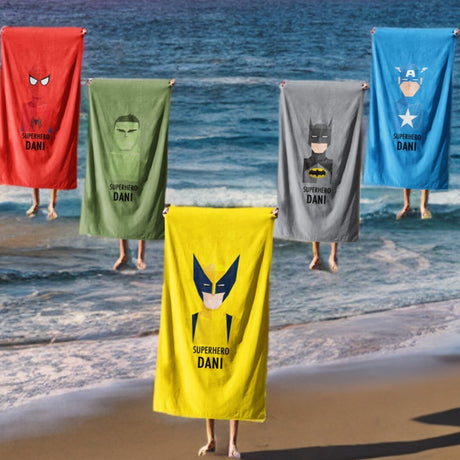 Superhero Personalised Name Custom Colour Kids Absorbent Beach Bath Sheet Towel