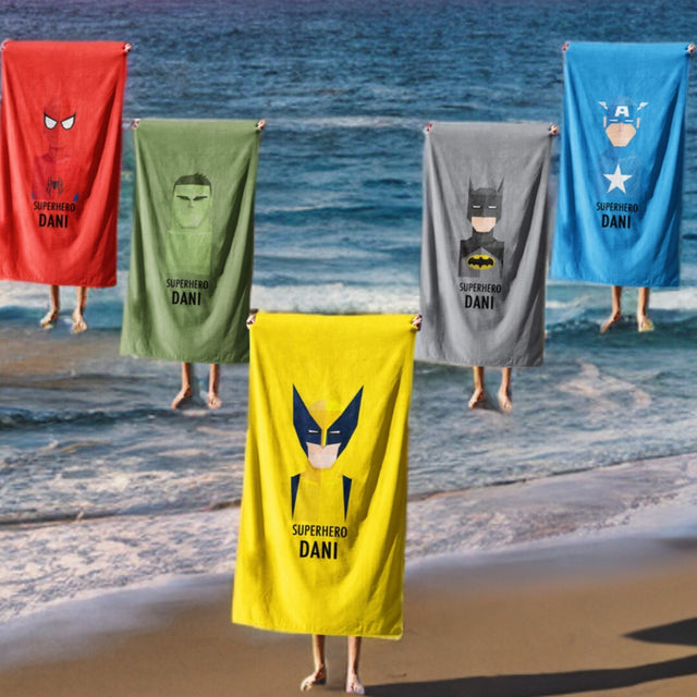 Superhero Personalised Name Custom Colour Kids Absorbent Beach Bath Sheet Towel