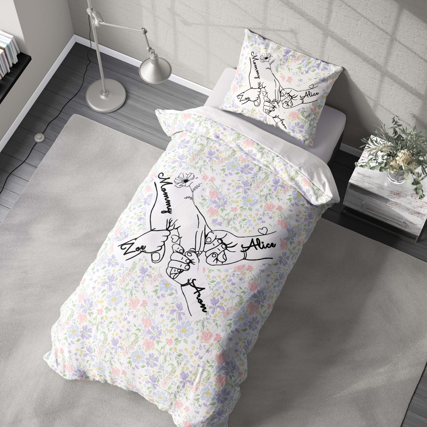 Mother's Day Custom Name Floral Memory Single Size Novelty Bed Duvet Cover Set