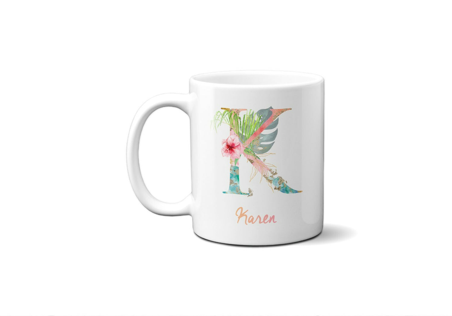 Tropical Alphabet Exotic Floral Name Initial Letter Coffee Mug Gift 11oz Ceramic
