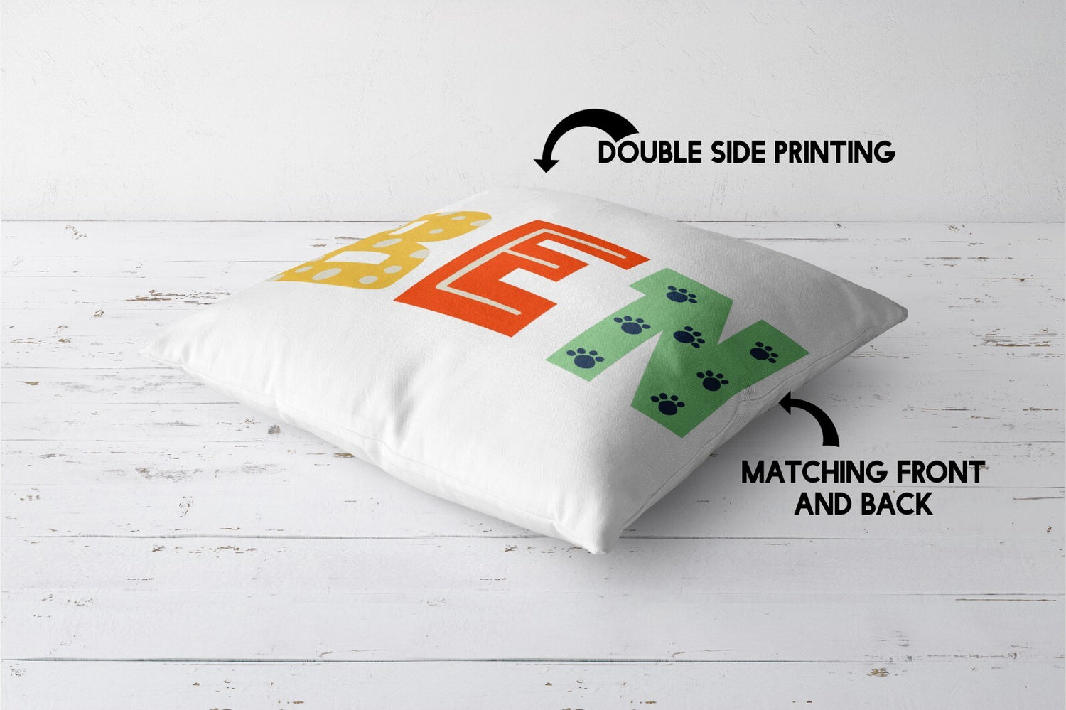 Personalised Kids Alphabet Onyx Print Soft Square Filled Cushion Throw Decor