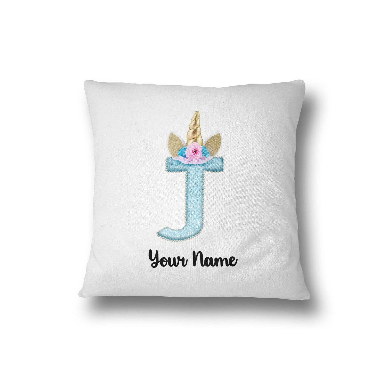 Personalised Unicorn Sparkly Kids Girls Monogram Alphabet Initial Letter Cushion