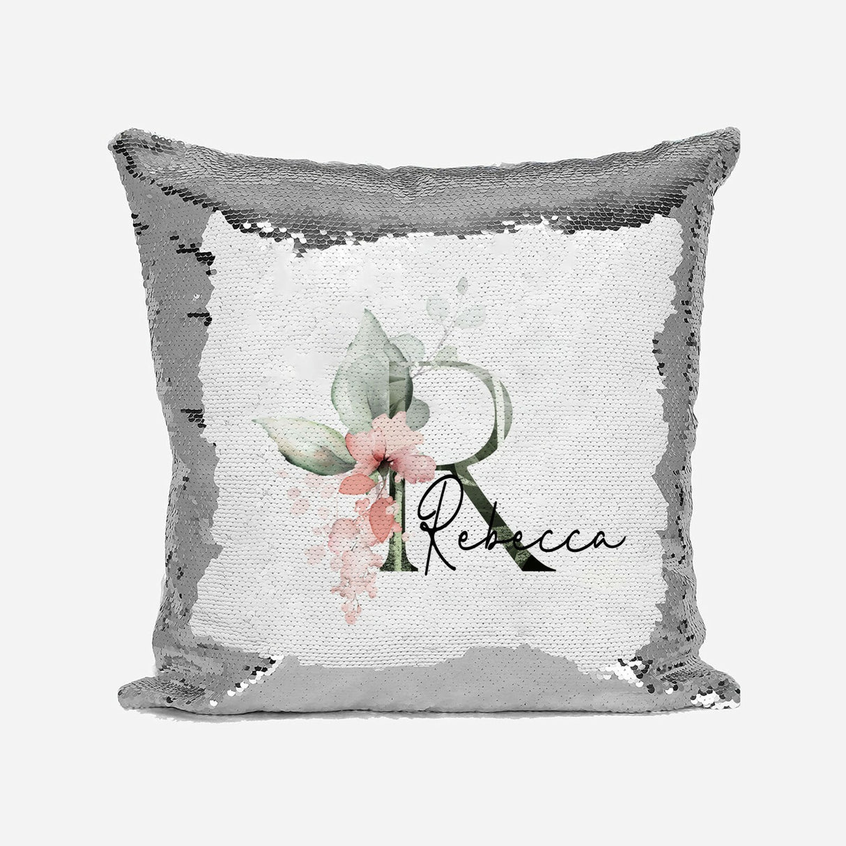 Personalised Gentle Botanical Blush Sequin Magic Cushion Cover + Pillow Kids