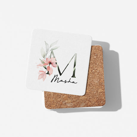 Gentle Botanical Blush Pink Name Initial Letter Tea Coffee Mug Set Gift Him Her