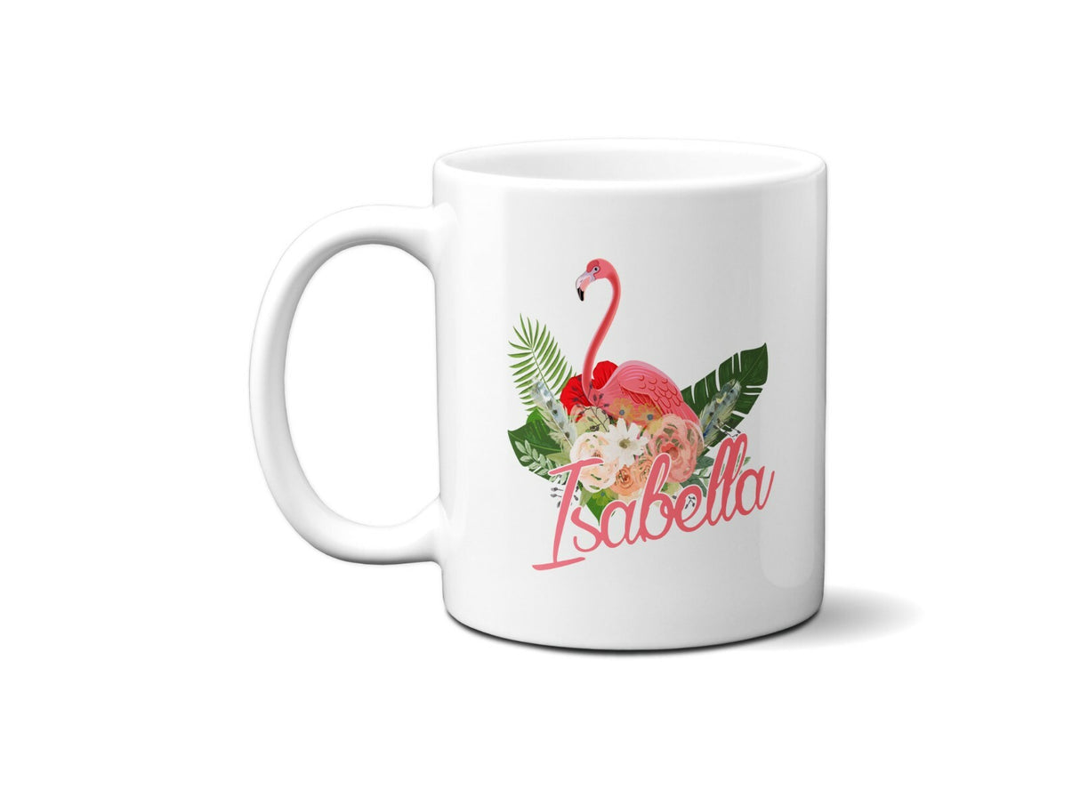 Personalised Name Flamingo Floral Coffee Tea Mug Gift 11oz Mug + Coaster