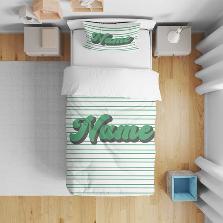 Personalised Custom Name Colour Stripe Retro Cot Bed Duvet Cover + Pillowcase