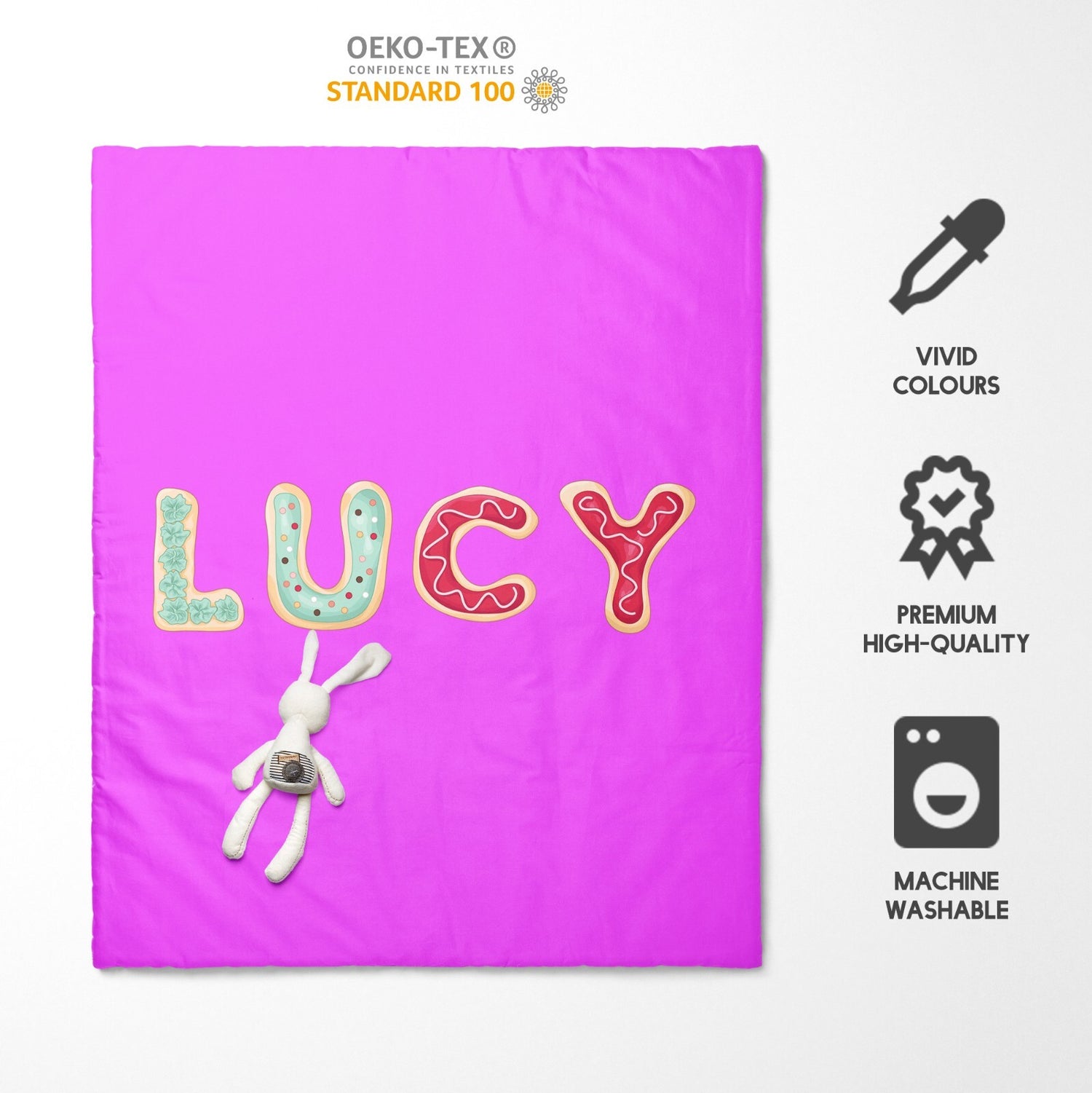 Personalised Name Cookie Alphabet Font Kids Cot Bed Duvet Cover + Pillowcase