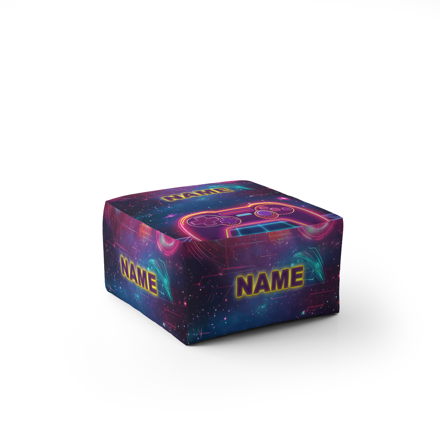 Personalised Name Gamer Gaming Controller Ottoman Filled Pouffe Washable Cover