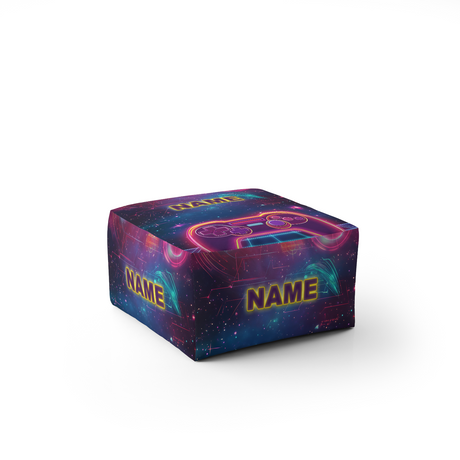 Personalised Name Gamer Gaming Controller Ottoman Filled Pouffe Washable Cover