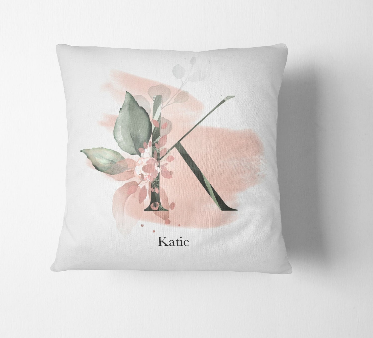Personalised Gentle Blush Floral Pink Name Monogram Cushion Cover Case & Insert
