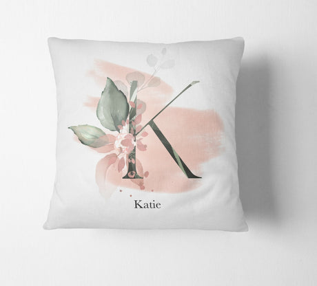 Personalised Gentle Blush Floral Pink Name Monogram Cushion Cover Case & Insert