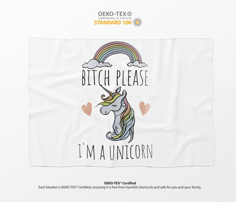 B*tch Please I'm a Unicorn Rude Custom Colour Fleece Mink Blanket Throw Gift
