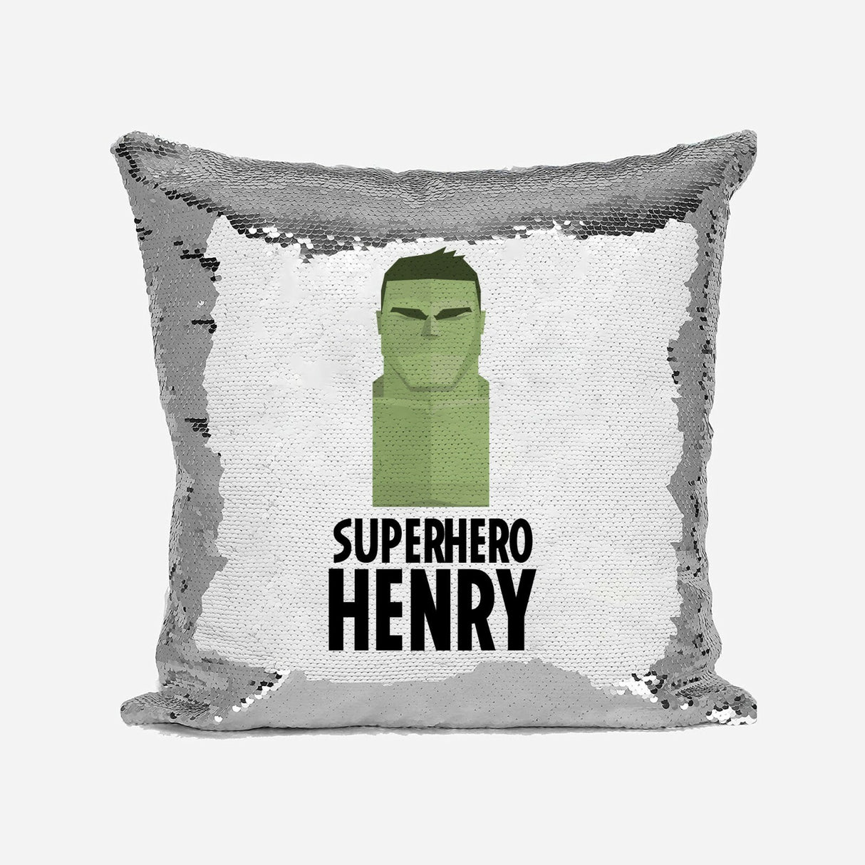 Superhero Personalised Name Kids Boys Sequin Magic Cushion Cover + Pillow