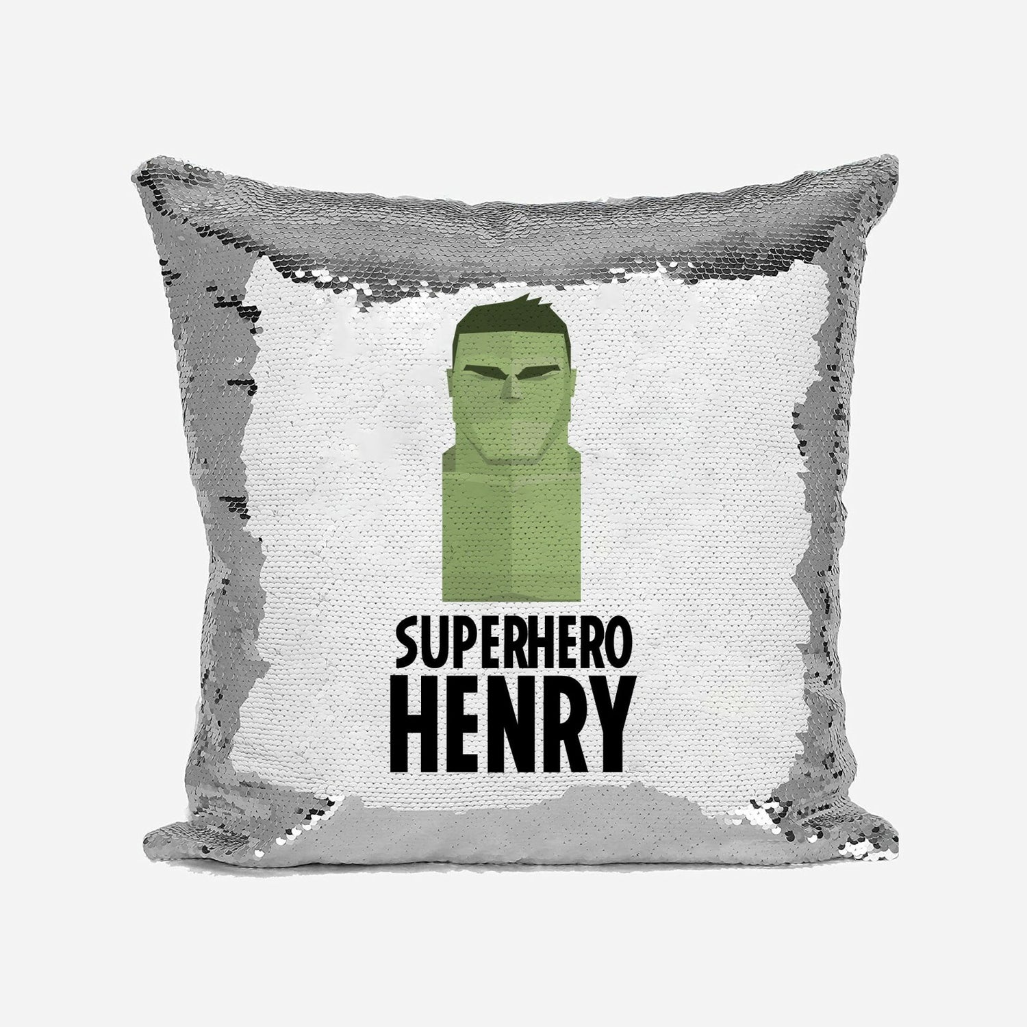 Superhero Personalised Name Kids Boys Sequin Magic Cushion Cover + Pillow