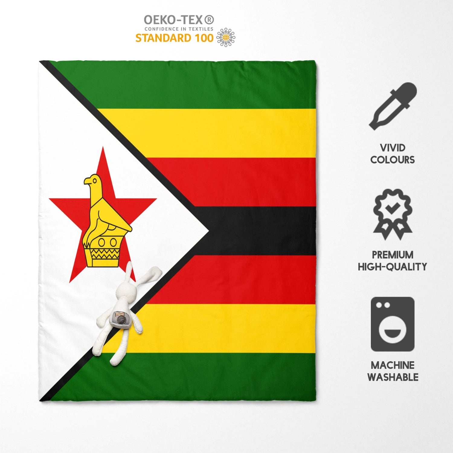 Zimbabwe Flag Design Cot Bed - Duvet Cover Toddler Pillowcase Cosy Gift Custom