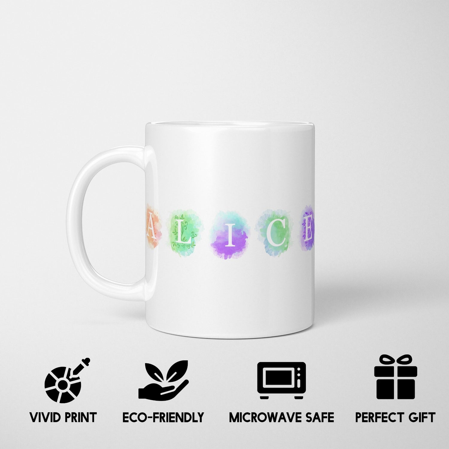 Personalised Name Watercolour Letters Kids Coffee Tea Mug Coaster Gift Him Her