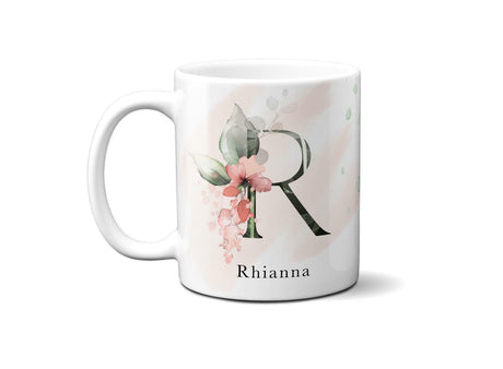 Gentle Touch Blush Pink Design Name Initial Letter Coffee Mug Gift 11oz Ceramic