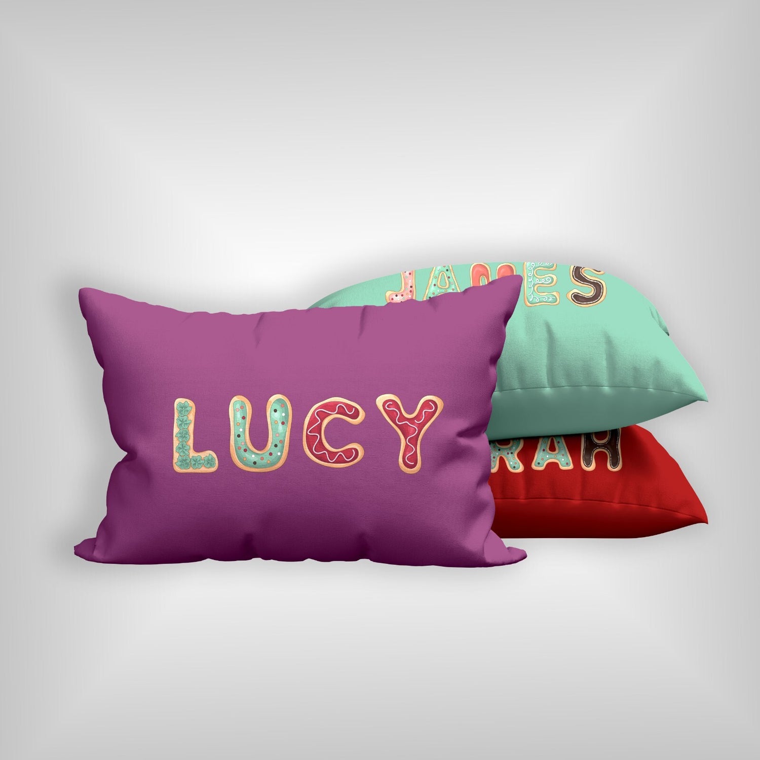 Personalised Name Cookie Alphabet Font Customised Printed Soft Pillowcase Pillow