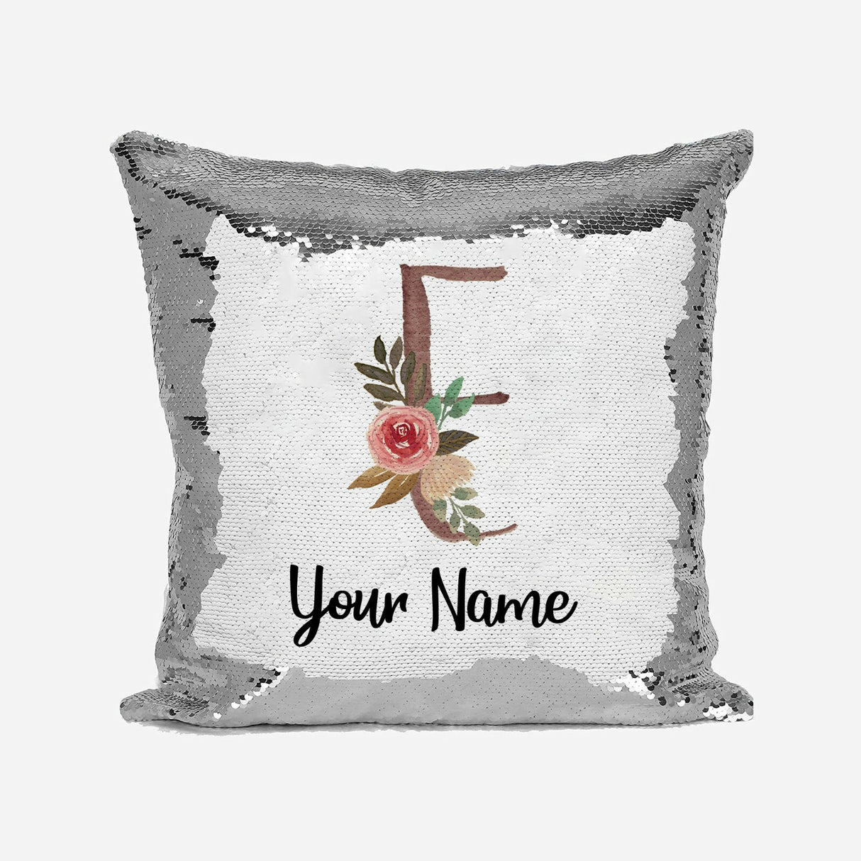 Personalised Floral Watercolour Effect Alphabet Sequin Magic Cushion + Pillow