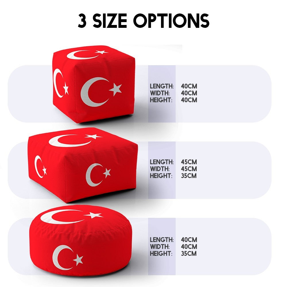 Turkey Flag Turkish Ottoman Filled Pouffe Footrest Washable Cover Custom Gift