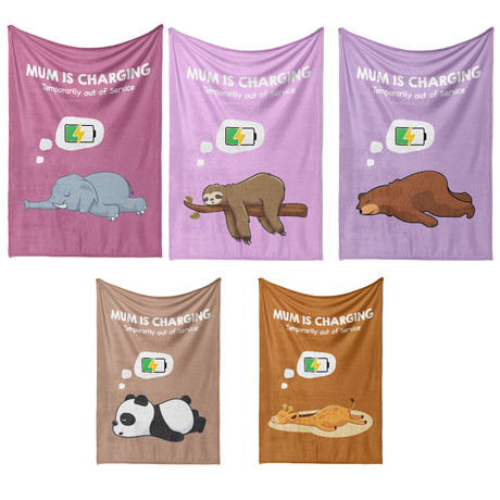 Mum Is Charging Funny Animal Novelty Warm Fleece Memory Blanket Throw Decoration