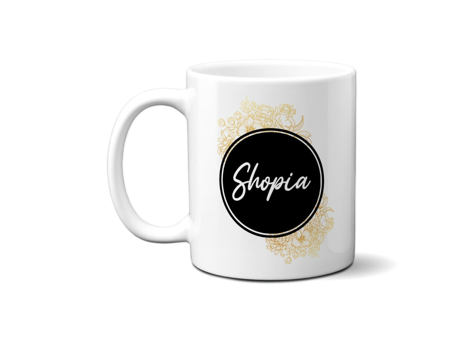 Black Circle Gold Floral Personalisable Name 11oz Mug And Coaster Set Option