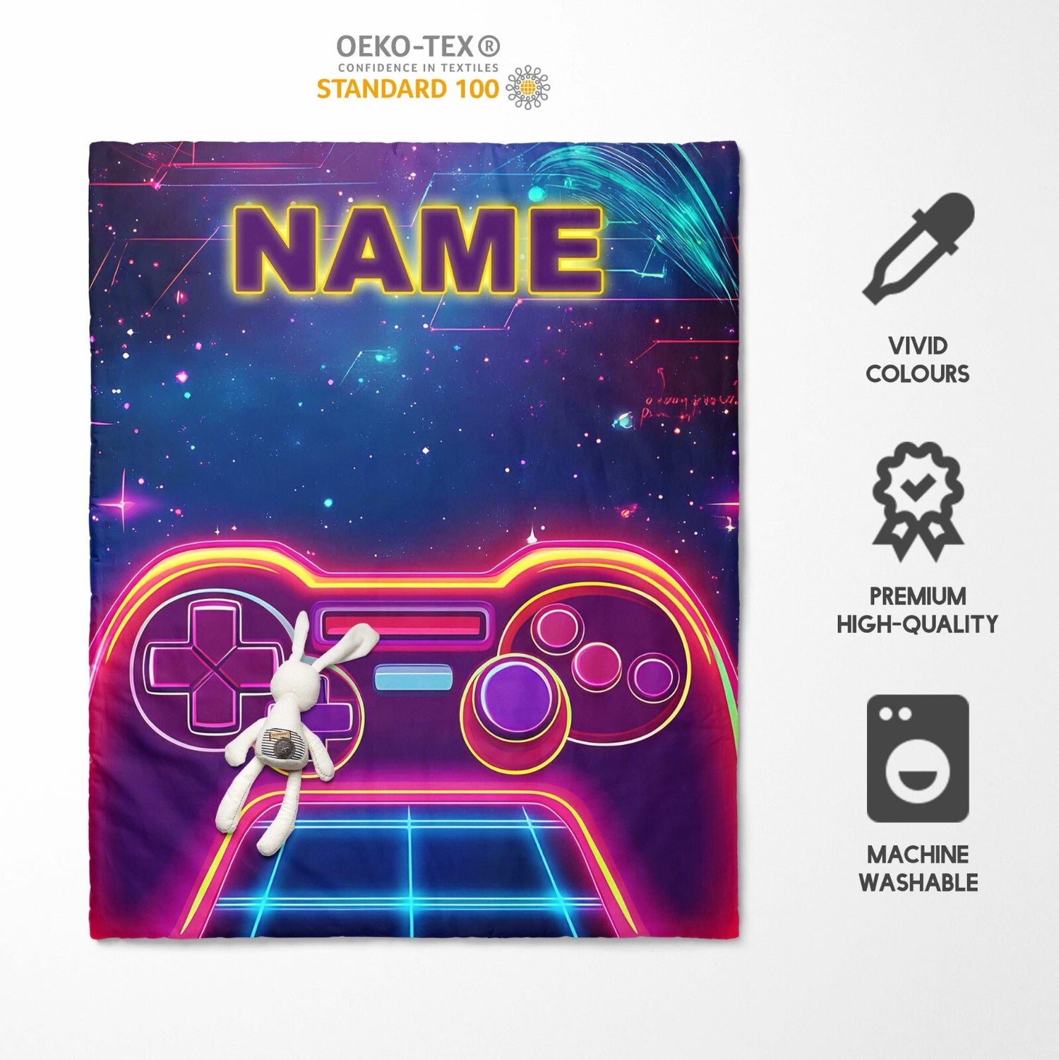 Personalised Name Gamer Gaming Controller Kids Cot Bed Duvet Cover + Pillowcase