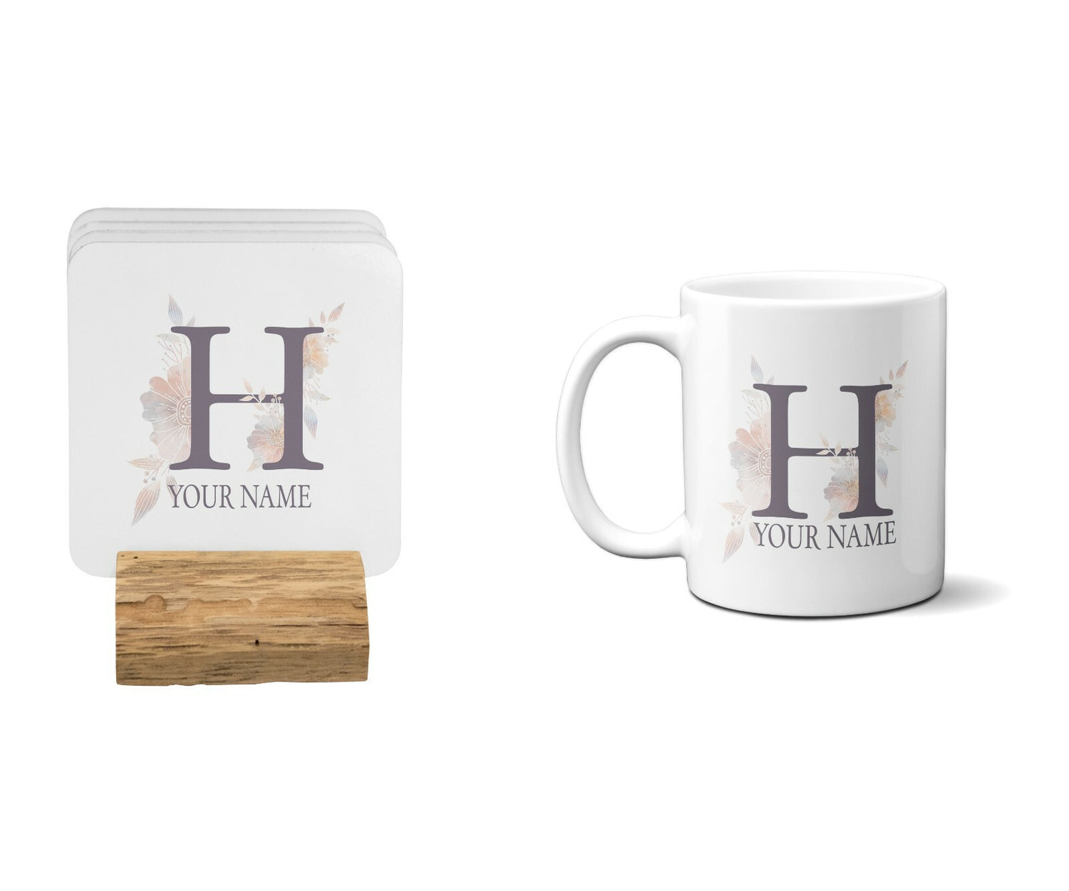 Personalised Misty Dusty Pastel Alphabet Floral Name Initial Letter Coffee Mug