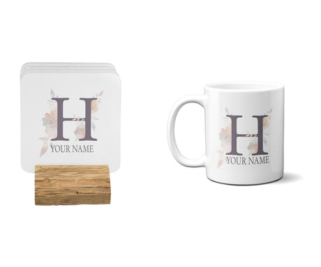 Personalised Misty Dusty Pastel Alphabet Floral Name Initial Letter Coffee Mug