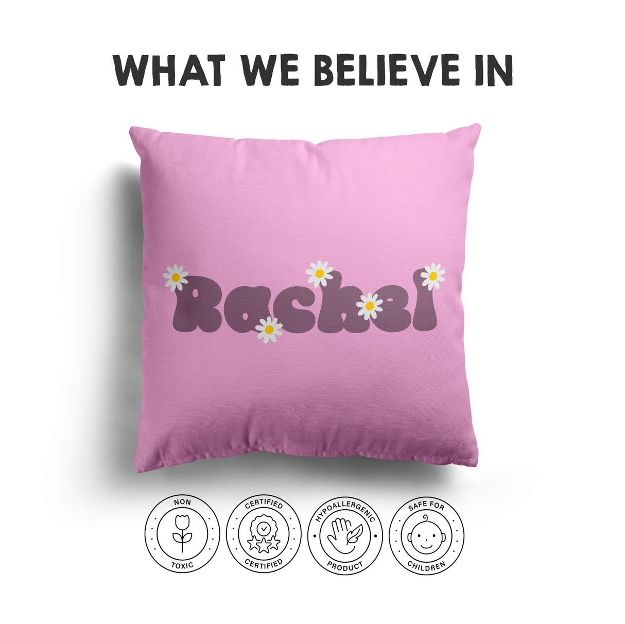 Personalised Custom Name Colour Groovy Daisy Font Square Fill Zip Cushion Throw