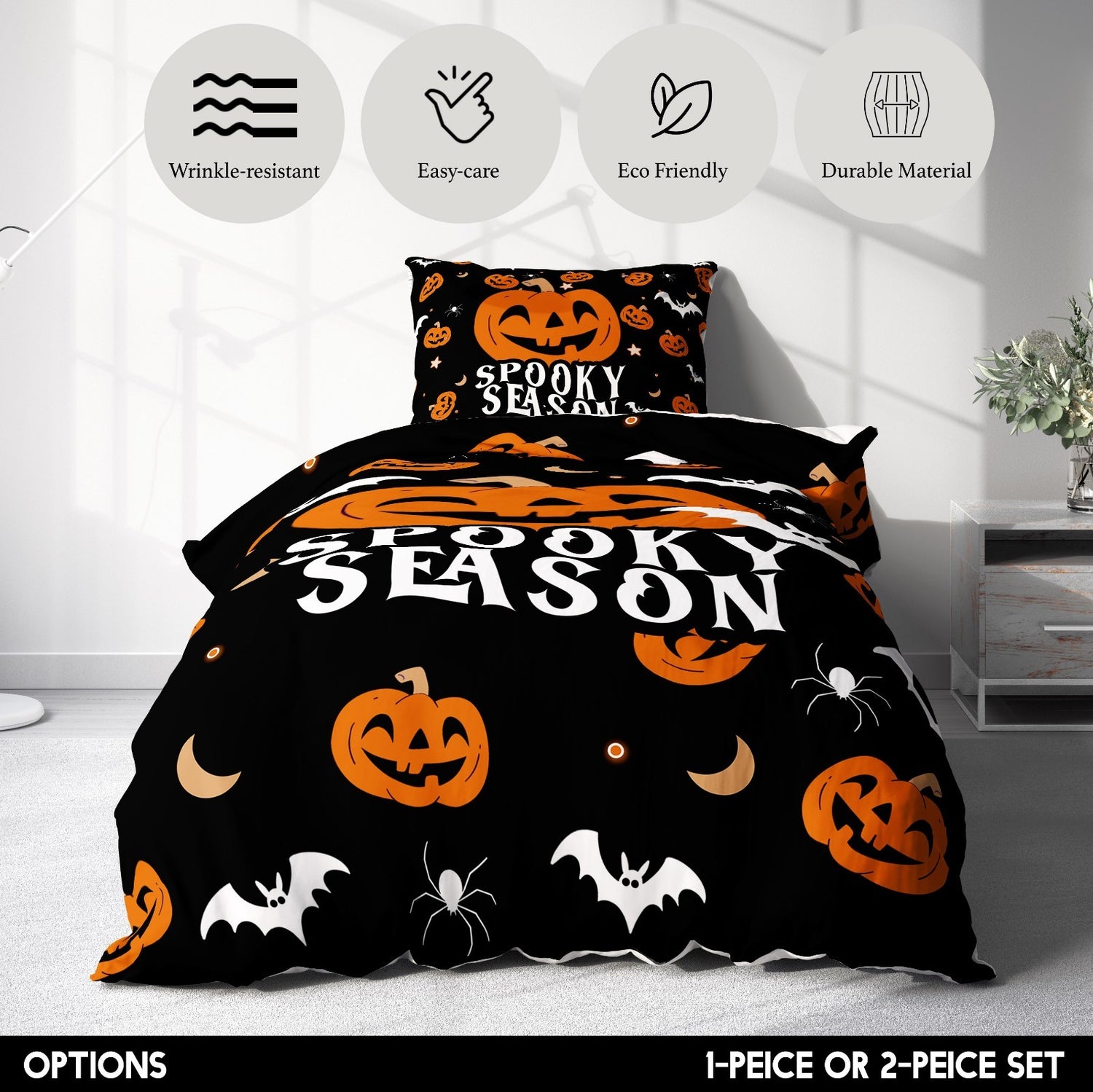 Spooky Season Halloween Bats Custom Single Bed Duvet Cover Pillowcase Set Gift