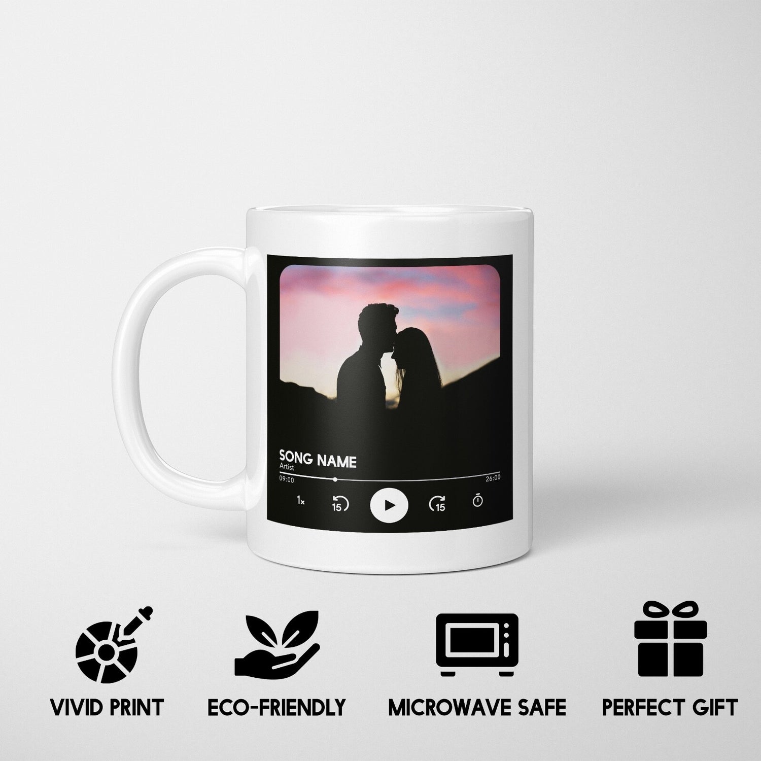 Personalised Music Player Custom Song Image Gift Coffee Tea Mug + Coaster Option