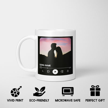 Personalised Music Player Custom Song Image Gift Coffee Tea Mug + Coaster Option