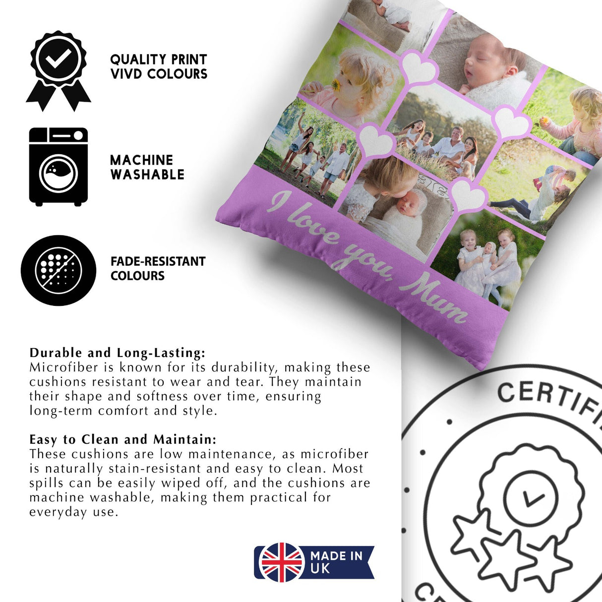 Upload Your Own Photos Mother's Day Novelty Memory Square Filled Cushion Gift