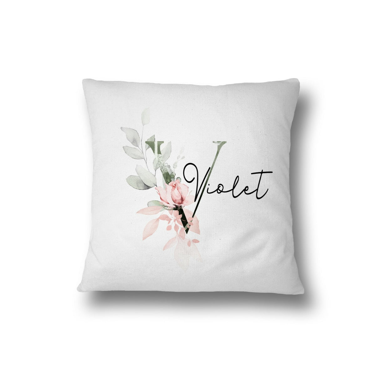 Personalised Gentle Botanical Blush Pink Initial Letter Cushion Cover Pillow