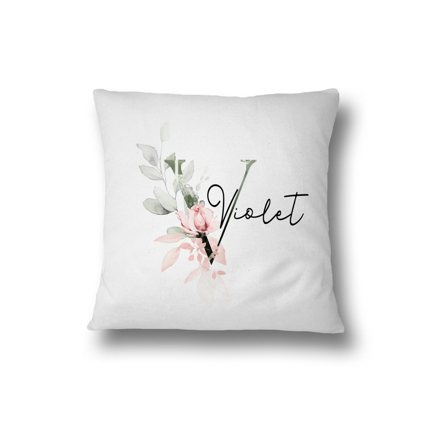 Personalised Gentle Botanical Blush Pink Initial Letter Cushion Cover Pillow